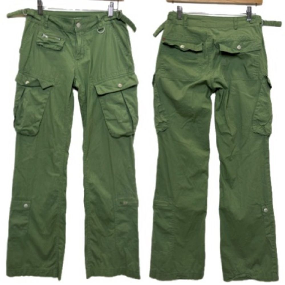 BDG Womens Cargo Wide Leg Pant Size 0 Green Low Rise Stretch Y2K Flare Utility